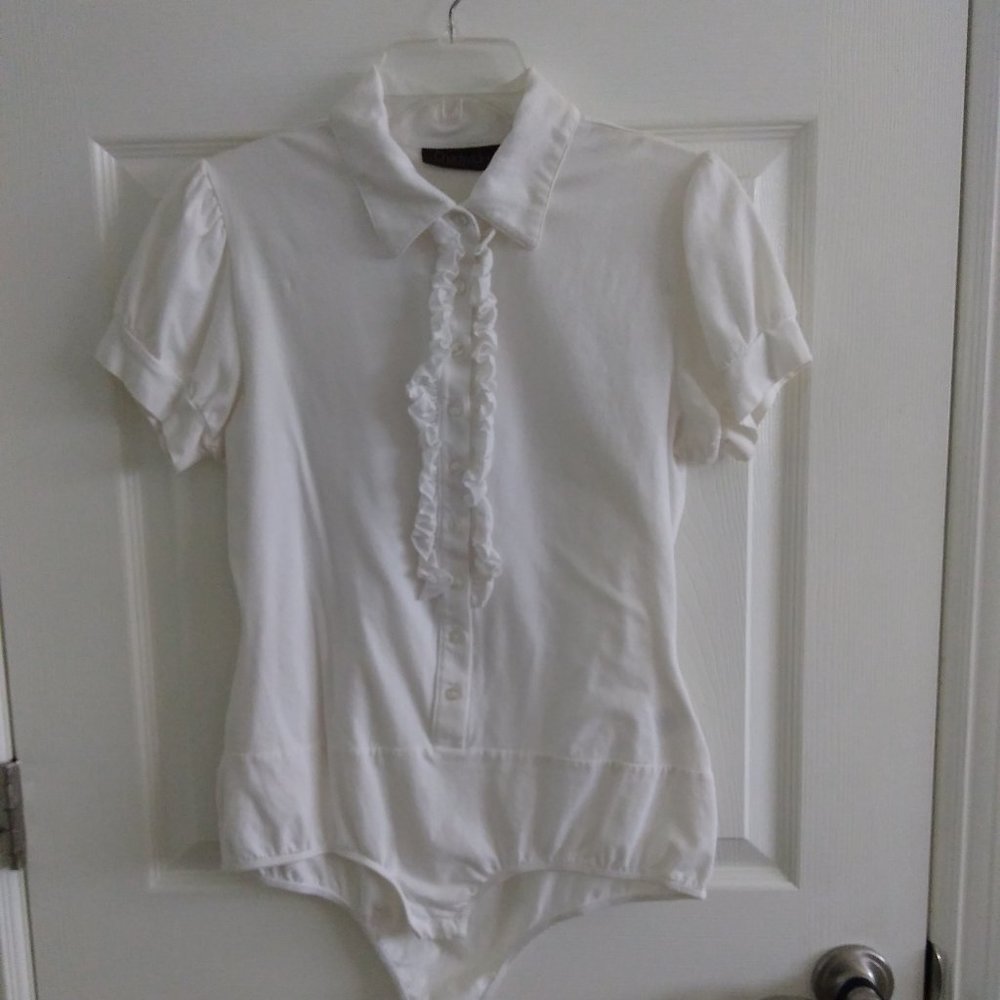 White ruffled front bodysuit